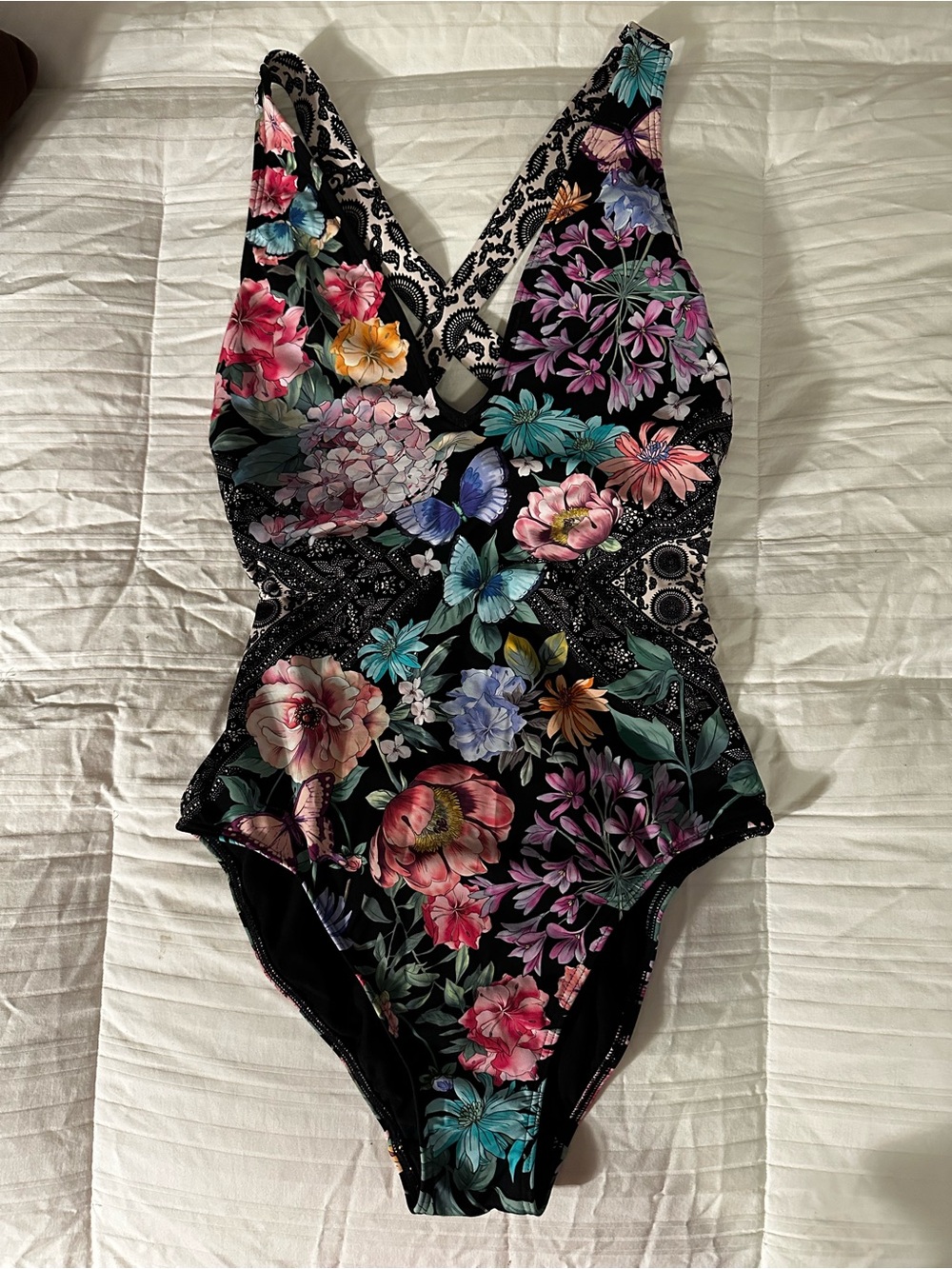 Floral Black One-Piece Swimsuit - Bright Multicolor Print
